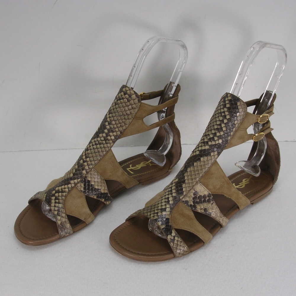 Ysl Yves Saint Laurent Flower 05 Python Sandals 38 - image 1